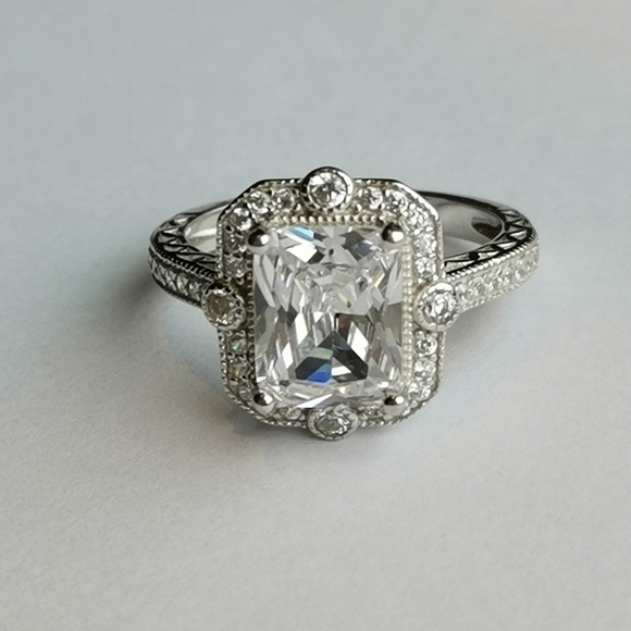 VINTAGE inspired sterling silver cz engagement cocktail ring size 8 - Picture 4 of 8